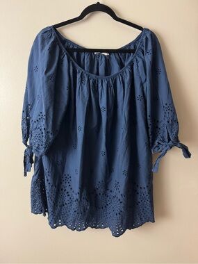 Valentina Naldo Navy Eyelet Peasant Tunic Minimalist Cottagecore 1XL